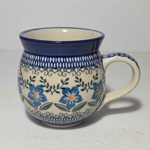 Polish Pottery Mug Blue Flowers